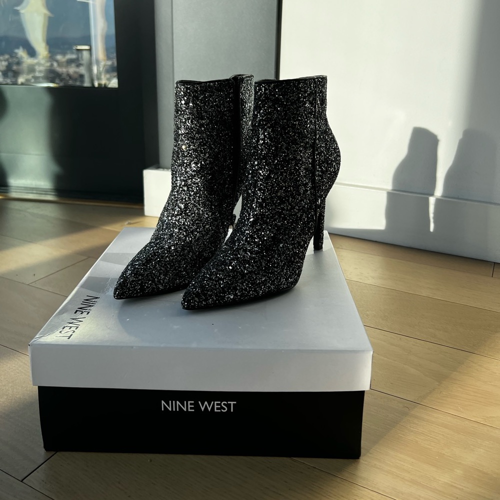 Nine West Pointed Toe Booties - Black Sparkle